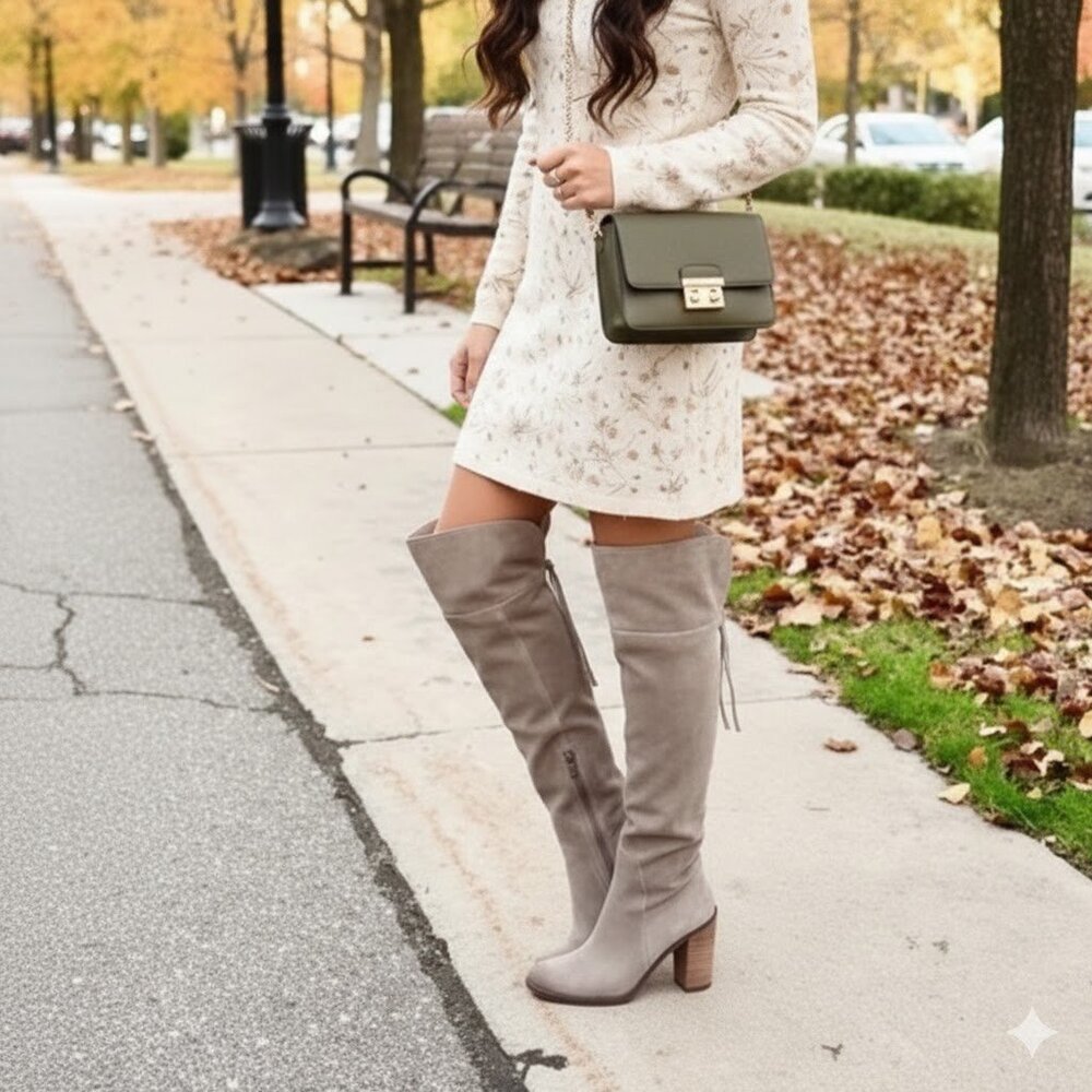 Franco Sarto Tan Ellyn Over The Knee Tall Genuine Leather Suede Boots Size 5.5